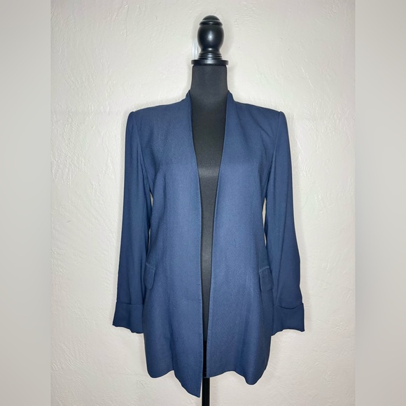 THEORY Navy Blue Collarless Blazer‎ Women’s Size 8 - Picture 7 of 7